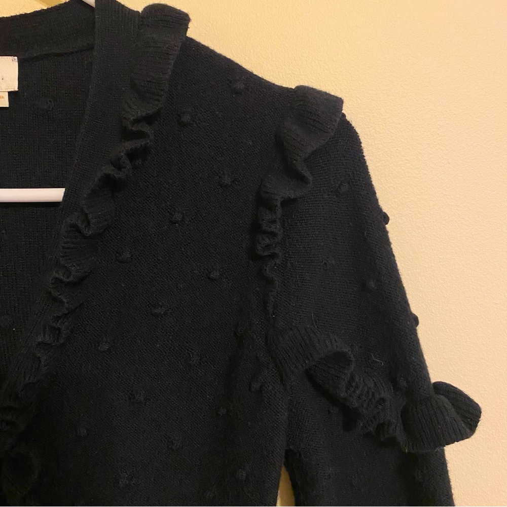 Kate Spade black cardigan with pom pom and ruffle detail
